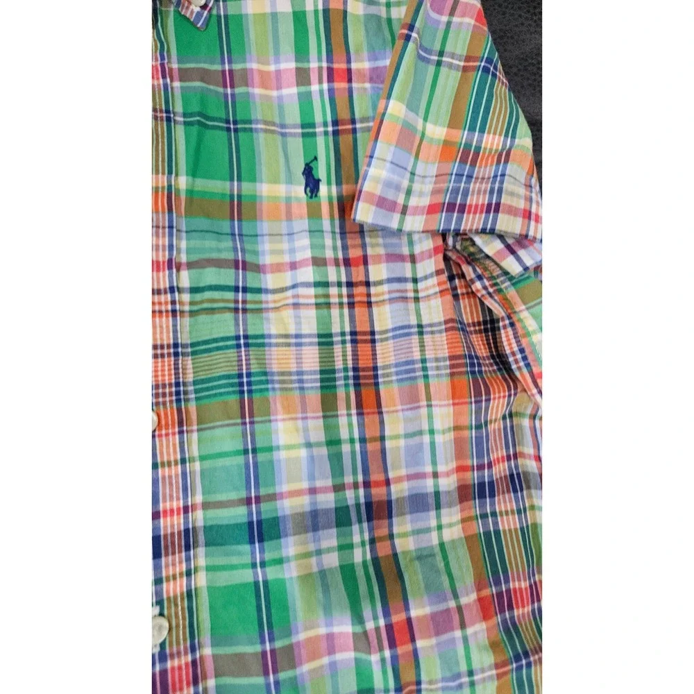 POLO Ralph Lauren Boys Plaid Button Down Shirts Short Sleeve Size 7 Red & Green